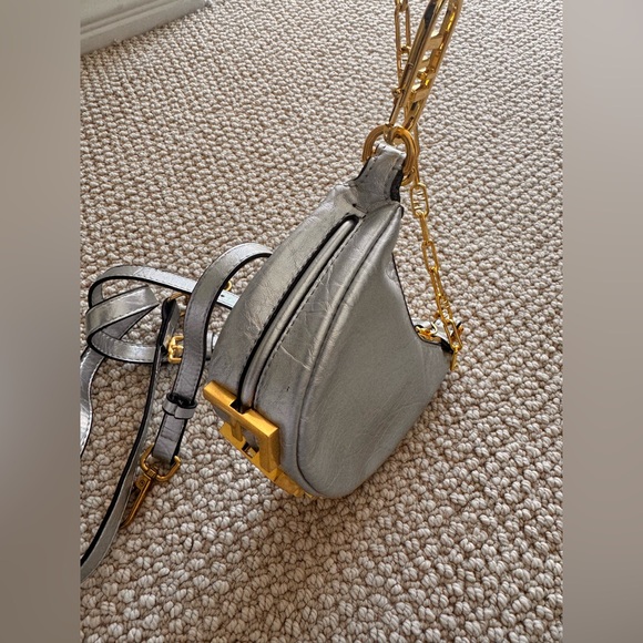 “Fendi” Fendi Fendigraphy mini hobo bag in silver leather w/ gold-tones - Picture 4 of 8